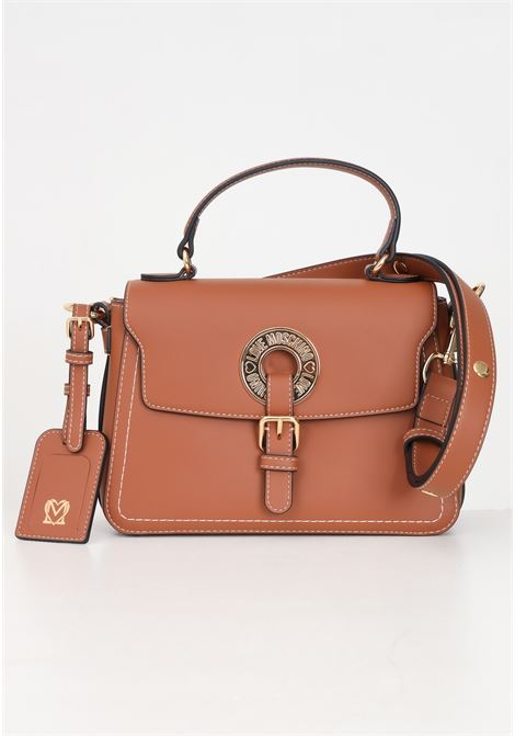 Brown shoulder bag for women with logo plaque and mirror pendant LOVE MOSCHINO | JC4051PP1LLG0208